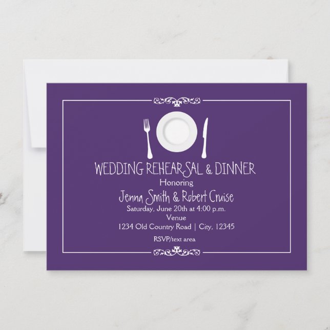 Invitation au dîner de répétition du mariage viole (Devant)