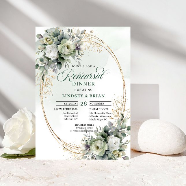 Invitation au dîner de répétition Feuillage Or Ver (Green Gold Foliage Rehearsal Dinner Invitation)