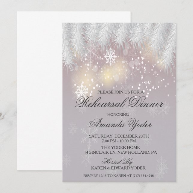 Invitation au dîner de répétition Flocon de neige  (Devant / Derrière)