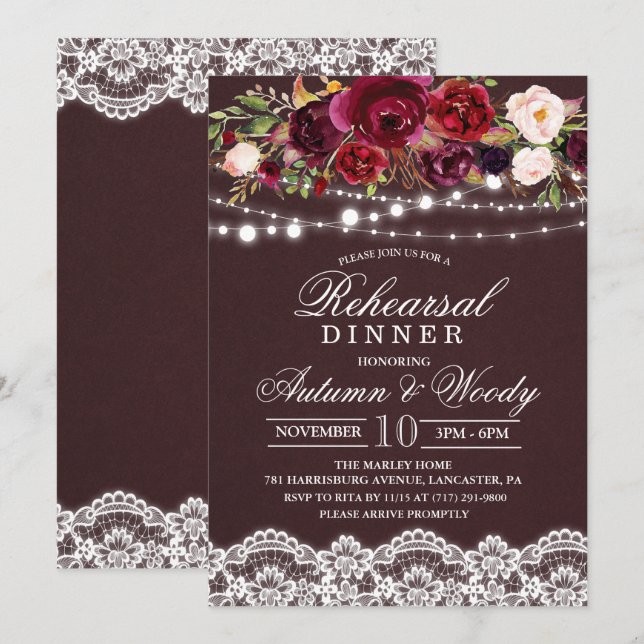 Invitation au dîner de répétition floral automnal (Devant / Derrière)