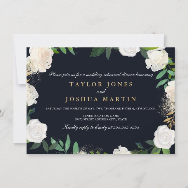 Invitation au dîner de répétition Floral Blush Nav (Devant)