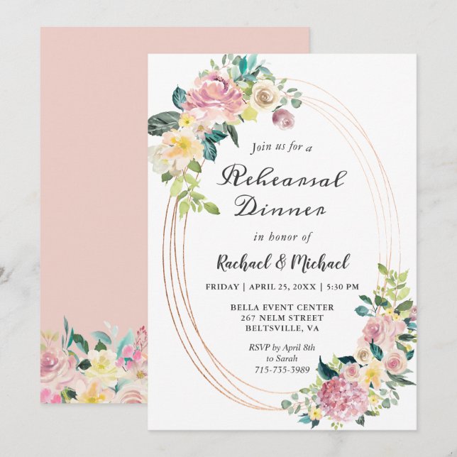 Invitation au dîner de répétition floral de printe (Devant / Derrière)