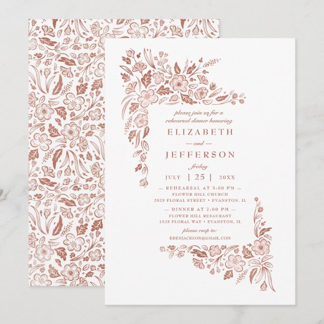 Invitation au dîner de répétition Florid Frame (Devant / Derrière)