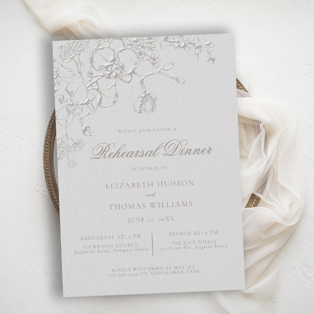 Invitation au dîner de répétition formel Orchids R (orchid wedding reception card art sketch romantic modern classic formal elegant ivory)