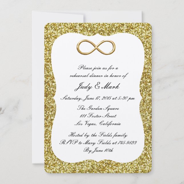 Invitation au dîner de répétition Gold Glitter Gol (Devant)