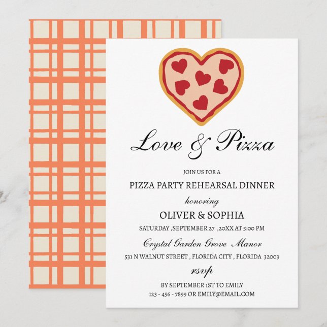 Invitation au dîner de répétition Love & Pizza (Devant / Derrière)