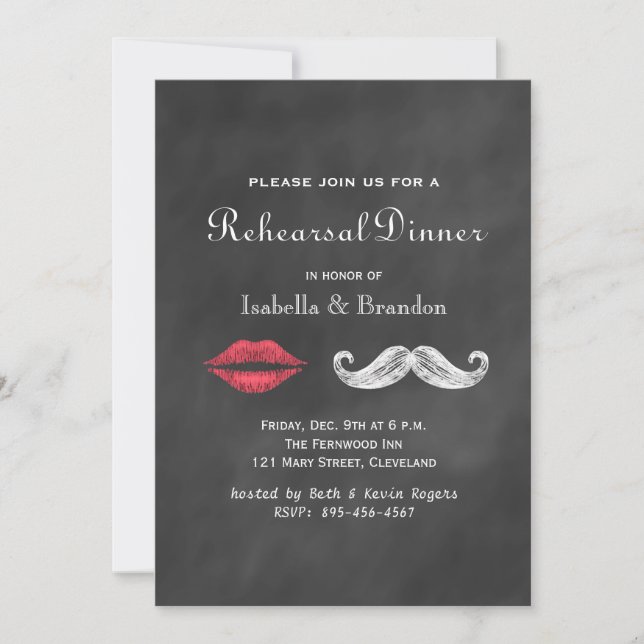 Invitation au dîner de répétition Mustache & Lips (Devant)