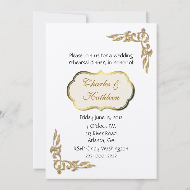 Invitation au dîner de répétition Pearl and Gold (Devant)