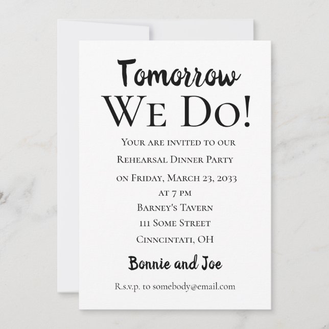 Invitation au dîner de répétition Tomorrow We Do! (Devant)