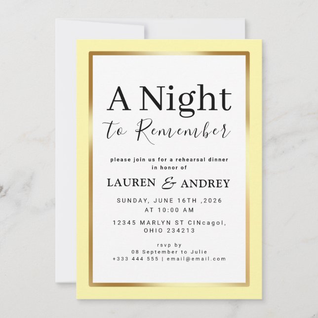 Invitation au dîner de répétition Une nuit inoubli (Devant)