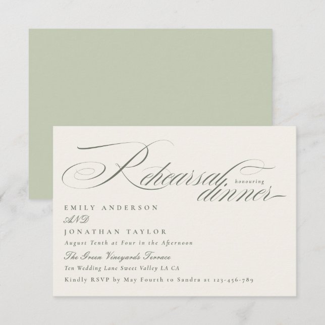 Invitation au dîner de répétition vert pistache (Devant / Derrière)
