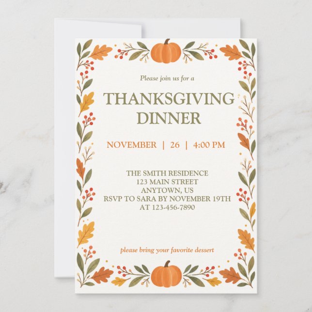 Invitation au dîner de Thanksgiving (Devant)