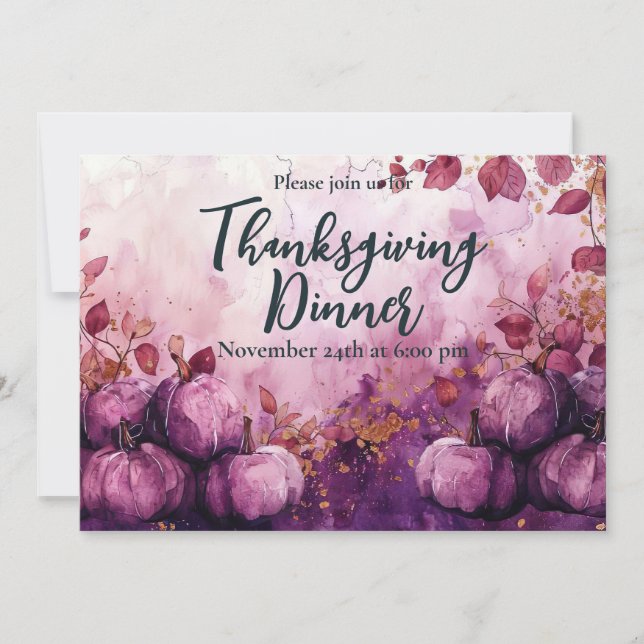 Invitation au dîner de Thanksgiving aquarelle citr (Devant)