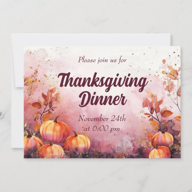 Invitation au dîner de Thanksgiving Aquarelle Citr (Devant)