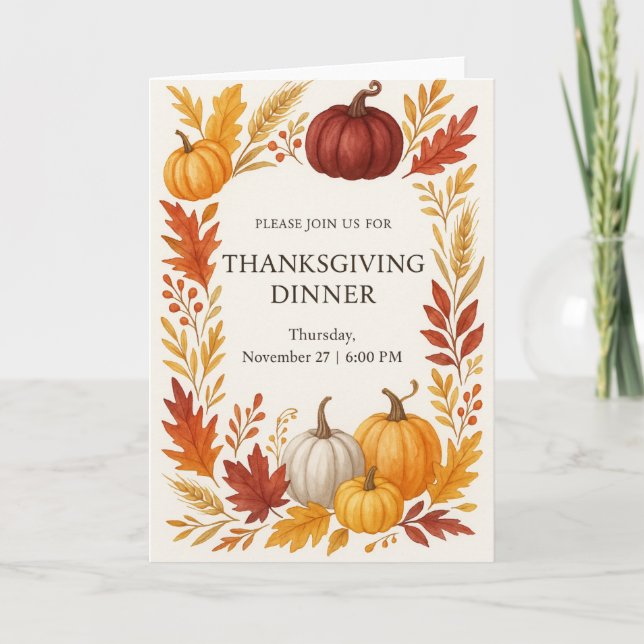 Invitation au dîner de Thanksgiving Aquarelle Citr (Devant)