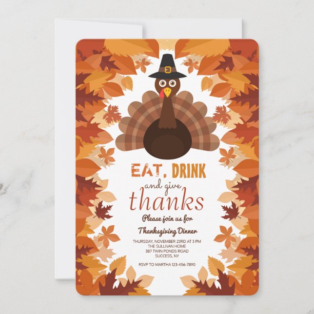 Invitation au dîner de Thanksgiving avec chapeau d (Devant)