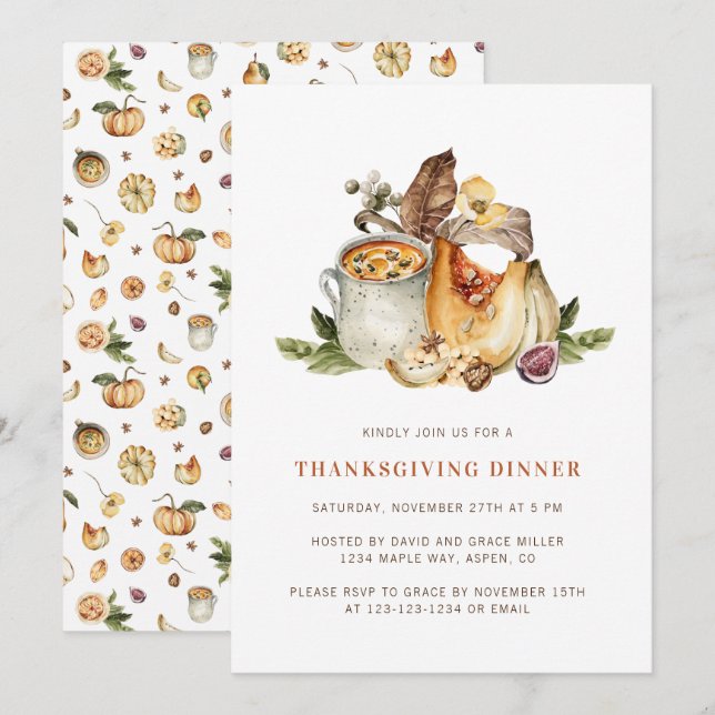 Invitation au dîner de Thanksgiving avec citrouill (Devant / Derrière)