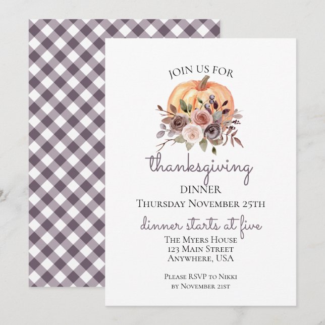 Invitation au dîner de Thanksgiving avec citrouill (Devant / Derrière)