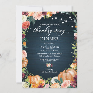 Invitation au dîner de Thanksgiving avec fleurs d'