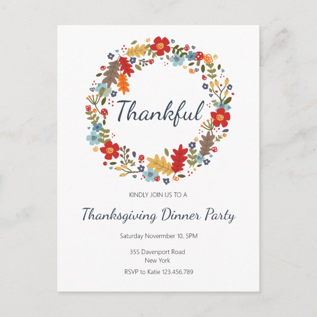 Invitation au dîner de Thanksgiving Couronne de re (Devant)