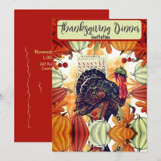 INVITATION AU DÎNER DE THANKSGIVING DINDE  (Devant / Derrière)