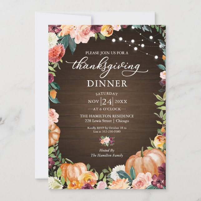 Invitation au dîner de Thanksgiving Floral d'Autom (Devant)
