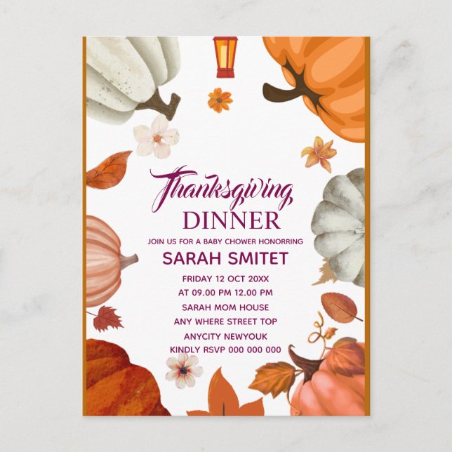 Invitation au dîner de Thanksgiving | Invitation à (Devant)