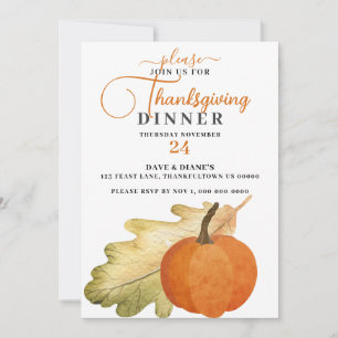 Invitation au dîner de Thanksgiving Oak Leaf & Pum