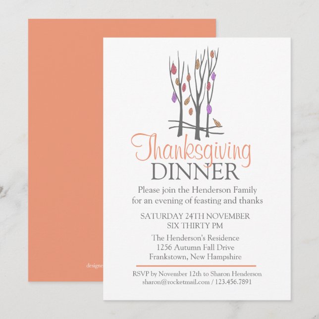 Invitation au dîner de Thanksgiving sous un arbre (Devant / Derrière)