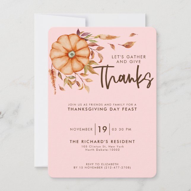 Invitation au dîner de Thanksgiving Thème rouge bo (Devant)