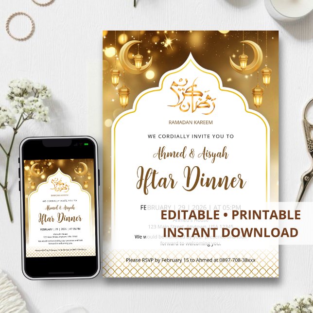 Invitation au dîner d'Iftar du Ramadan Luxe Golden (Créateur téléchargé)