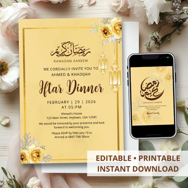 Invitation au dîner d'Iftar Shabby Chic Rose Dorée (Créateur téléchargé)