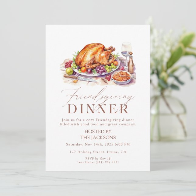 Invitation au dîner Friendsgiving aquarelle dinde  (Debout devant)