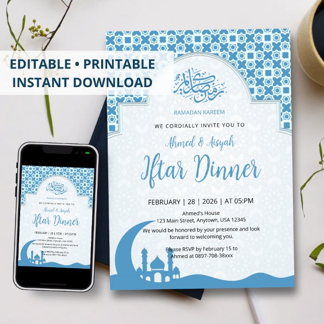 Invitation au dîner Iftar avec motif islamique ble (Créateur téléchargé)