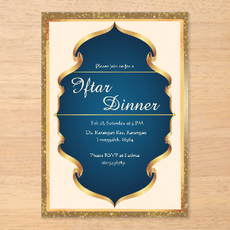 Invitation au dîner Iftar bleu royal et or
