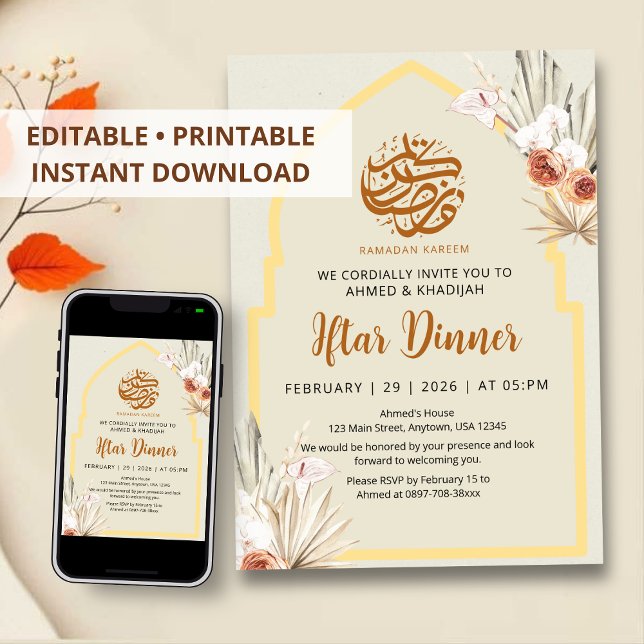 Invitation au dîner Iftar de Ramadan avec fleurs s (Créateur téléchargé)