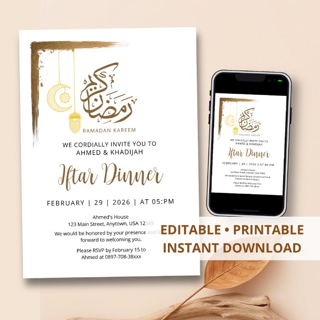 Invitation au dîner Iftar de Ramadan avec pinceau  (Créateur téléchargé)