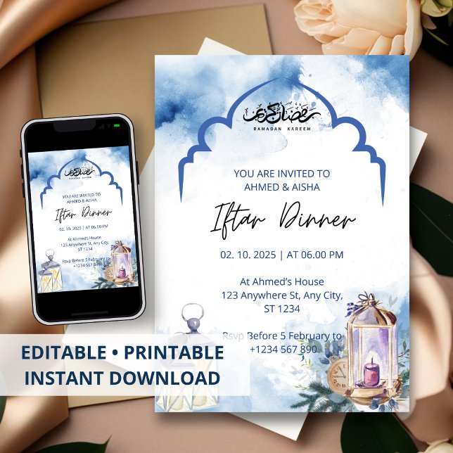 Invitation au dîner Iftar mosquée bleue ramadan (Créateur téléchargé)