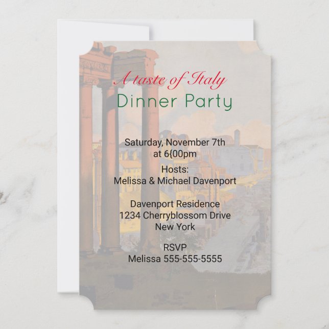 Invitation au dîner : Un goût de l'Italie (Devant)