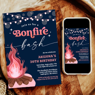 Invitation au feu de camp rose de Peach moderne, B