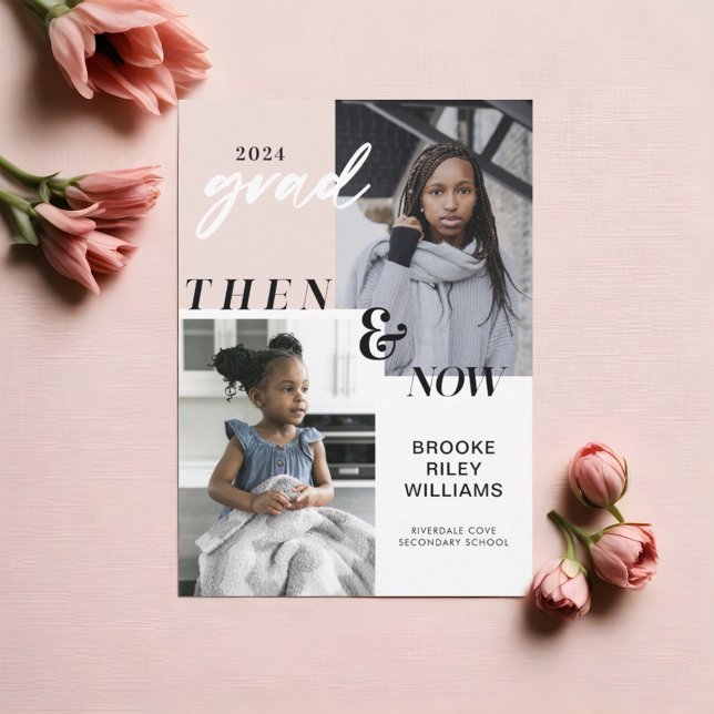 Invitation Au fil des ans - Maintenant & puis Graduation 2 Ph (Through the Years - Now & Then Graduation 2 Photo Invitation)
