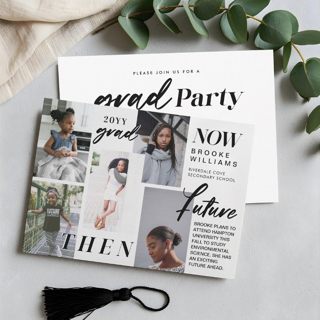 Invitation Au fil des ans - Maintenant & puis Graduation 5 Ph (Through the Years - Now & Then Graduation 5 Photo Invitation)