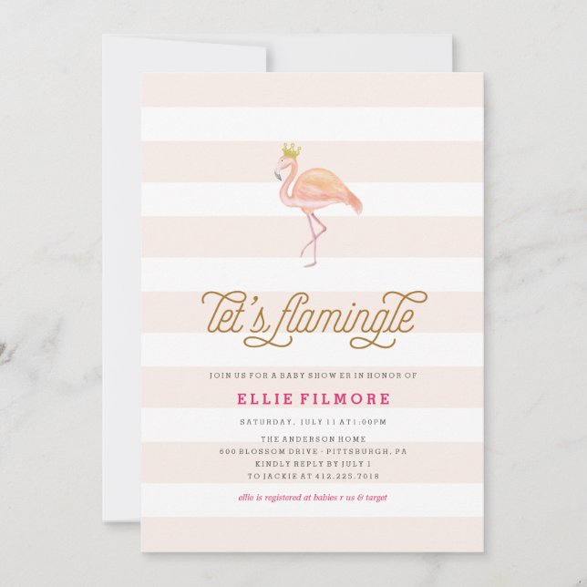INVITATION AU FLAMANT ROSE DE BABY SHOWER FLAMINGL (Devant)