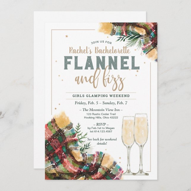 Invitation au flamping flanelle et Fizz Bacheloret (Devant / Derrière)