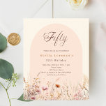 Invitation au fleur sauvage beige Peach 50e annive<br><div class="desc">Une élégante invitation fleur sauvage. Arrière - plan de couleur crème,  beige et arche couleur pêche. Décoré de fleurs sauvages couleur eau dans le beige,  rose. 1 feuille = 1 invite imprimé bord à bord.</div>