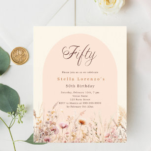 Invitation au fleur sauvage beige Peach 50e annive