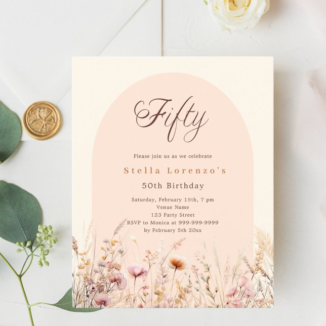 Invitation au fleur sauvage beige Peach 50e annive (Créateur téléchargé)