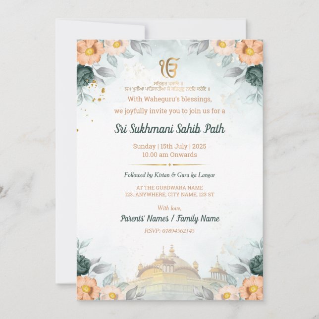 Invitation au Floral Sri Sukhmani Sahib Path (Devant)