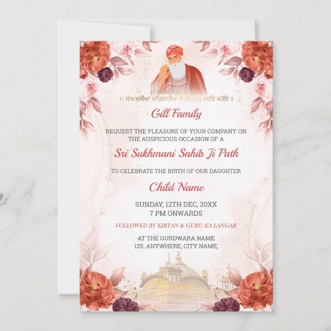 Invitation au Floral Sukhmani Sahib Paath (Devant)