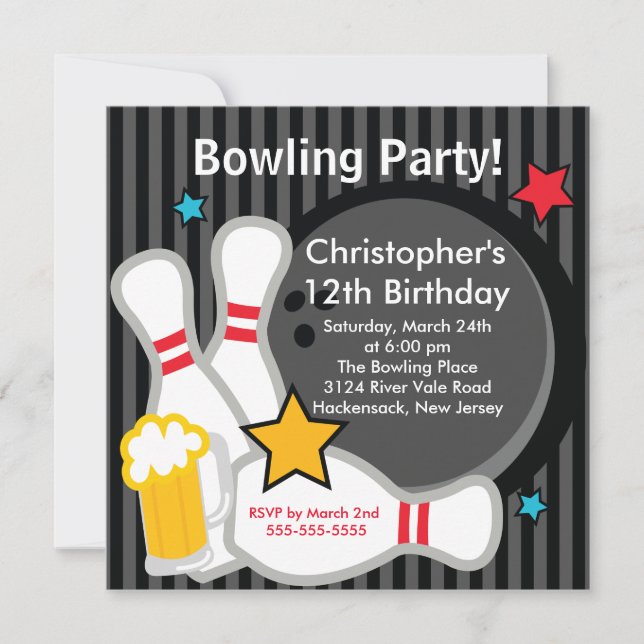 Invitation au Fun Bowling Birthday Party (Devant)